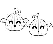 Coloriage et dessins gratuit Deux citrouilles marrants avec des ailes de chauve souris à imprimer