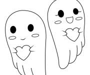 Coloriage Deux fant&ocirc;mes d'halloween avec un coeur d'amour