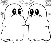 Coloriage Deux mignons fant&ocirc;mes Kawaii
