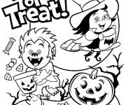 Coloriage Enfants d&eacute;guis&eacute;s pour Halloween