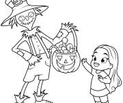 Coloriage &Eacute;pouvantail et petite fille adorable pour Halloween