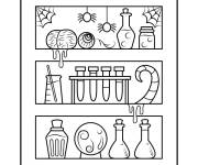 Coloriage et dessins gratuit &Eacute;tag&egrave;re &agrave; potions Halloween pour petit à imprimer