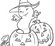 Coloriage Fantome adorable et citrouilles Halloween pour petit 