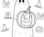Coloriage Fant&ocirc;me aimable tenant citrouille d'Halloween