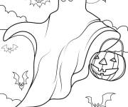 Coloriage Fant&ocirc;me avec un seau &agrave; friandises Halloween pour petit