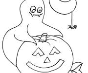 Coloriage Fant&ocirc;me, citrouille d'Halloween et le croissant facile