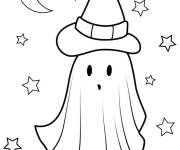 Coloriage Fant&ocirc;me mignon portant un chapeau de sorci&egrave;re Halloween