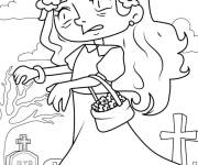 Coloriage Femme zombie avec des fleurs Halloween pour petit