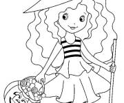 Coloriage Fille en uniforme de sorci&egrave;re Halloween pour petit