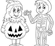 Coloriage Fille et gar&ccedil;on Halloween pour petit en couleur