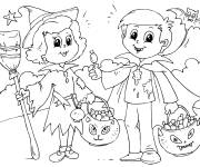 Coloriage Fille et garcon pendant le trick or treat Halloween