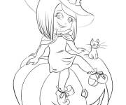 Coloriage Fille sorci&egrave;re assise sur une citrouille pour halloween