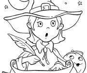 Coloriage Fille sorci&egrave;re &eacute;crit Halloween pour petit