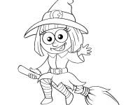 Coloriage Fille sur balai Halloween pour petit
