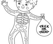 Coloriage Garcon costume en squelette pour Halloween