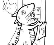 Coloriage Garcon en costume de dinosaure Halloween pour petit