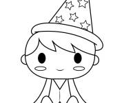 Coloriage Gar&ccedil;on en costume de sorcier en vecteur