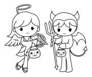 Coloriage et dessins gratuit Gar&ccedil;on et fille marrants se d&eacute;guisent pour la f&ecirc;te d'Octobre à imprimer