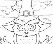 Coloriage Halloween Hibou mignon portant un chapeau de sorci&egrave;re