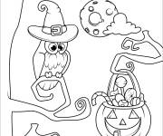 Coloriage Hibou et citrouille d'Halloween plein de bonbons