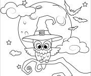 Coloriage Hibou sur l'arbre pour Halloween pour petit