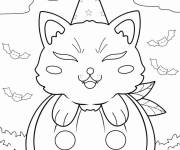 Coloriage Joli chat assis sur une citrouille Halloween pour petit