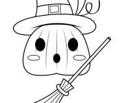 Coloriage Jolie citrouille avec chapeau de sorci&egrave;re et balai