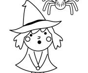 Coloriage Jolie sorci&egrave;re et araign&eacute;e Halloween coloriage