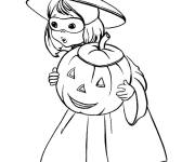 Coloriage La fille a d&eacute;cor&eacute;e la citrouille pour Halloween