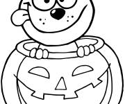 Coloriage Le chien dr&ocirc;le se cache dans la citrouille de Halloween