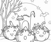 Coloriage Les chats mignons s'amusent sur les citrouilles d'Halloween