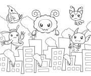 Coloriage et dessins gratuit Les monstres de Halloween en volant sur la ville à imprimer