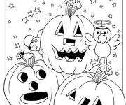 Coloriage et dessins gratuit Les oiseaux avec des citrouilles d'Halloween à imprimer