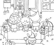 Coloriage et dessins gratuit Les petits animaux c&eacute;l&egrave;brent le Halloween à imprimer