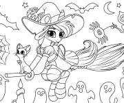 Coloriage Licorne sur balai Halloween pour petit