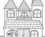 Coloriage Maison hant&eacute;e et monstre d'halloween ce1
