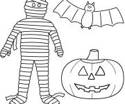 Coloriage Momie et chauve souris Halloween pour petit