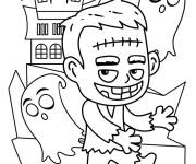 Coloriage Petit garcon en mode Frankenstein Halloween pour enfant