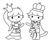Coloriage Petit prince et princesse Trick or treat Halloween