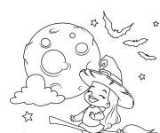 Coloriage Petit sorci&egrave;re sur son balai volant Halloween pour les tout petit