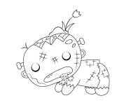Coloriage Petit Zombie mignon rampant pour f&ecirc;ter le Halloween