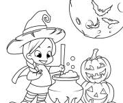 Coloriage Petite fille en style de sorci&egrave;re Halloween