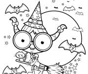 Coloriage Petite sorci&egrave;re aux grandes lunettes Halloween pour petit