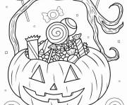 Coloriage Plein des bonbons dans cette citrouille d'Halloween &agrave; imprimer