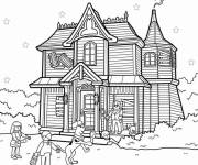 Coloriage Scooby Doo devant la maison hant&eacute;e pour Halloween