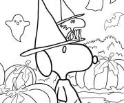 Coloriage Snoopy avec des citrouilles d'Halloween pour petit