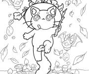 Coloriage Sorci&egrave;re chat kawaii avec signe pa&iuml;en pour Halloween