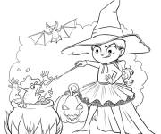 Coloriage Sorci&egrave;re &eacute;voque Halloween pour petit