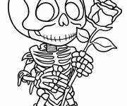 Coloriage Squelette joyeux avec une jolie fleur pour Halloween