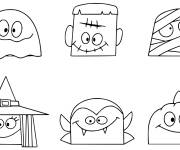Coloriage T&ecirc;tes des monstres Halloween maternelle